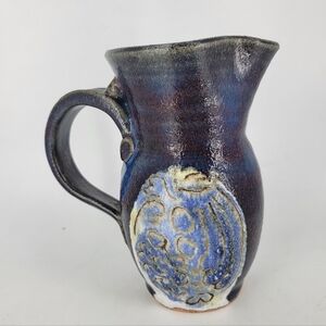 Studio Art Pottery Signed Foster Hand Thrown Jug Blue Purple Sgraffito Glazed